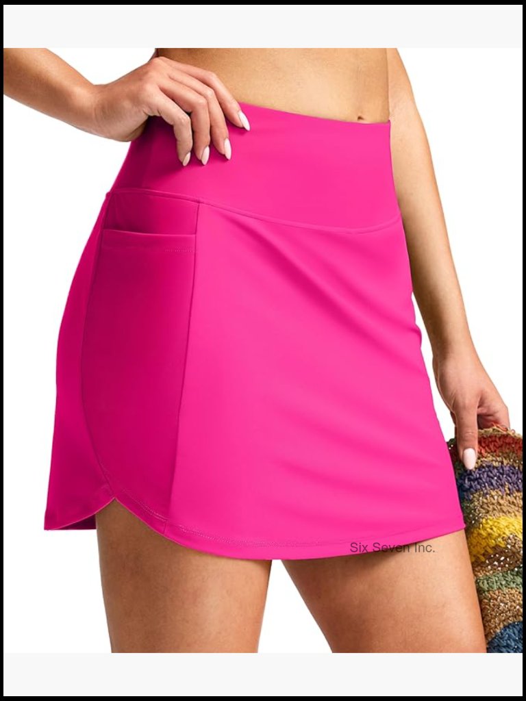 High Waisted Swim Skirt With Pockets 17" Long Tummy Control Bathing Suit Bottoms